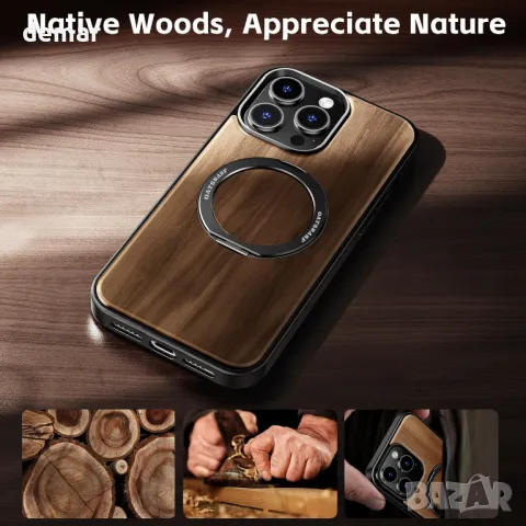 Калъф PANPHEN за IPhone 16 Pro Max 6.9" Магнитен дървен калъф, черен, снимка 2 - Калъфи, кейсове - 49087218