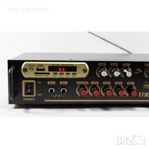 Bluetooth Домашен Усилвател UKC AV-102BT – 2×100W, USB, SD, FM Радио, Караоке, 5 Канала, Дистанционн, снимка 3 - Ресийвъри, усилватели, смесителни пултове - 52670796