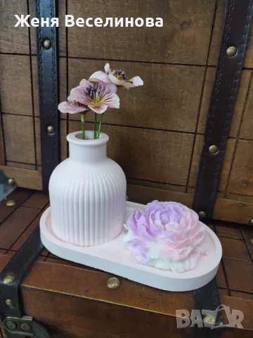 Комплект ваза с цветя и свещ цветя, снимка 7 - Ръчно изработени сувенири - 47374100