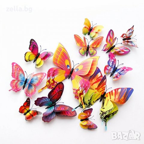 Комплект от 12 декоративни пеперуди, които да поставите на стената 3D с евтини магнитни декорации за, снимка 2 - Декорация за дома - 36629703