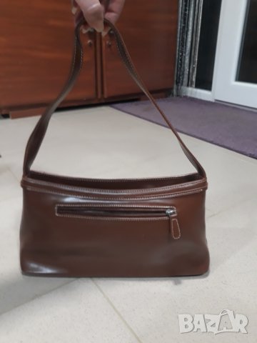 Елегантна кожена кафява чанта с 1 къса дръжка, снимка 3 - Чанти - 31411845
