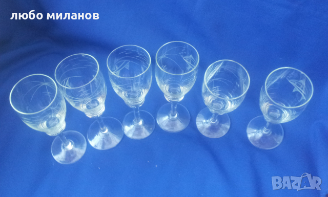 Стари чаши за ракия, високо столче, ръчна гравюра 6 бр, снимка 7 - Антикварни и старинни предмети - 36554861