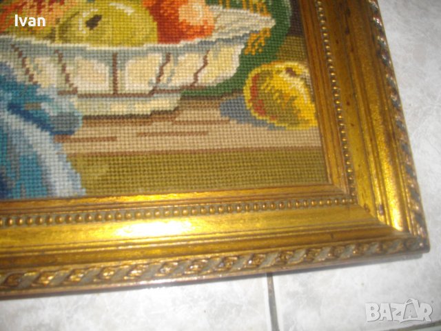 Голям Немски Гоблен-615х525мм-Натюрморт-Плодове-DMC Конци-Ръчно Нашиван-Рамкиран, снимка 5 - Гоблени - 37043153