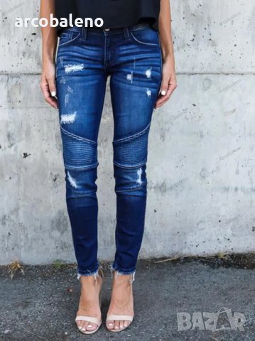 Дамски вталени плисирани унищожени еластични пени дънки, 3цвята, снимка 12 - Дънки - 40027375