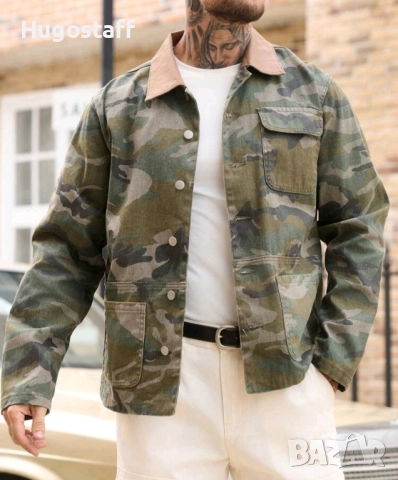 Ново мъжко Военно камуфлажно яке деним памук Л, Хл , снимка 4 - Якета - 51497971