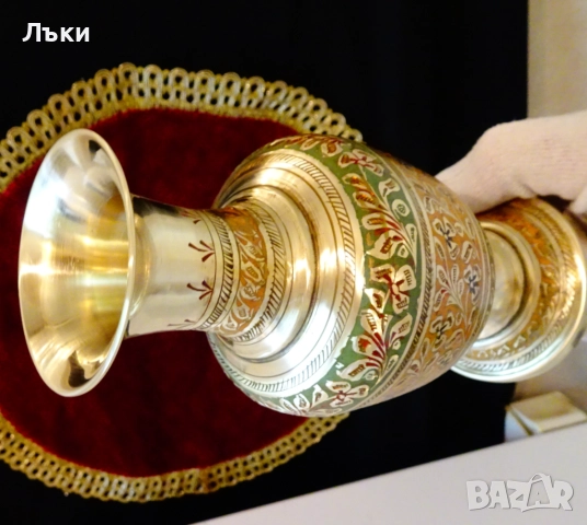 Бронзова ваза с красив цветен клетъчен емайл. , снимка 4 - Вази - 51711420