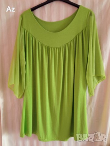 Блуза в зелен цвят с тюлени ръкави , снимка 1 - Тениски - 37054131