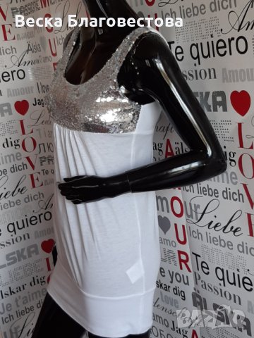 Бяла туника с пайети, снимка 4 - Туники - 29278750