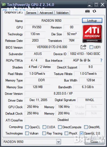 Видео карта ATi Radeon Asus A9550GE 128MB DDR 128bit AGP, снимка 10 - Видеокарти - 48096596