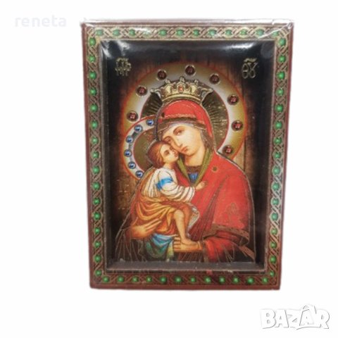 Магнитна фигурка Ahelos, Богородица с младенеца, Дървена, 4х3 см