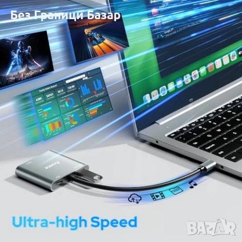 Нов 4 в 1 хъб USB-C към Dual HDMI адаптер 4K 60Hz за Windows MacBook Chromebook, снимка 6 - Друга електроника - 54345510