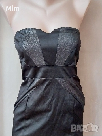 S Черна сатенена ,къса рокля , снимка 5 - Рокли - 52832679