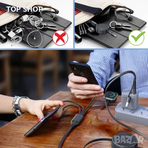 4 в 2 USB C/A прибиращ се кабел за бързо зареждане, 100 W, MFi сертифициран, снимка 4 - Друга електроника - 49693550