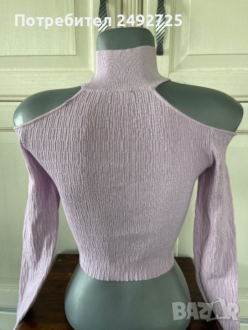 Топ рипс поло паднали рамена бледо розово BERSHKA , снимка 2 - Блузи с дълъг ръкав и пуловери - 44729098