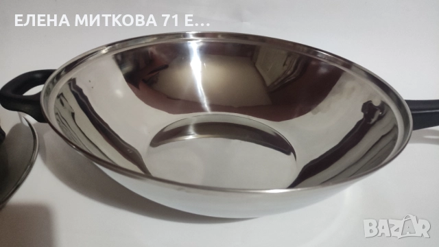 Уок тиган от неръждаема стомана с две дръжки, снимка 3 - Съдове за готвене - 52861062