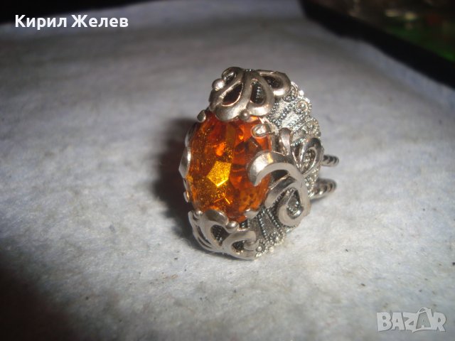 СТАР СКЪПОЦЕНЕН РЕТРО МЕДЕН ПОСРЕБРЕН ПРЪСТЕН с ОГРОМЕН ЮВЕЛИРНО ФАСЕТИРАН НАТУРАЛЕН ЦИТРИН 26280, снимка 7 - Антикварни и старинни предмети - 36772029