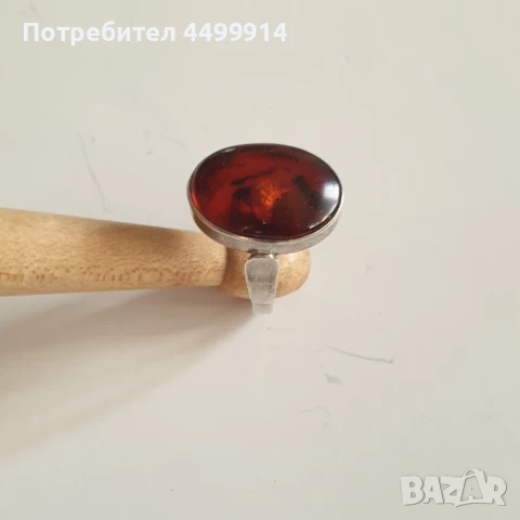 Сребърен пръстен с кехлибар, снимка 6 - Антикварни и старинни предмети - 50656513
