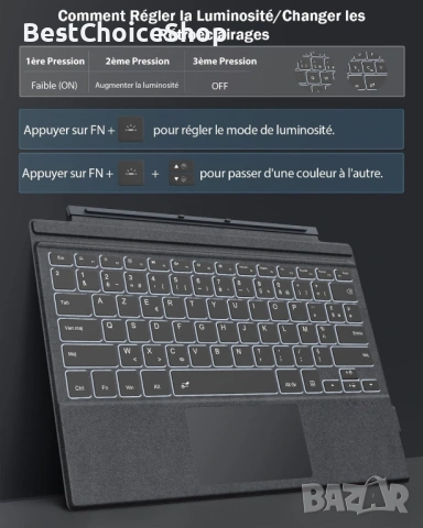 MoKo Bluetooth клавиатура AZERTY с тъчпад за Surface Pro 7 Plus/7/6/5/4/3, снимка 9 - Клавиатури и мишки - 54008717