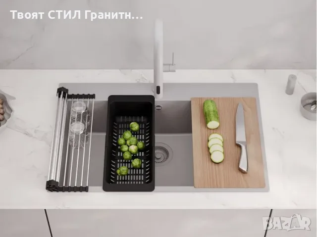 Сив кухненска мивка от гранит Рига 80 XXL 780 x 500 мм