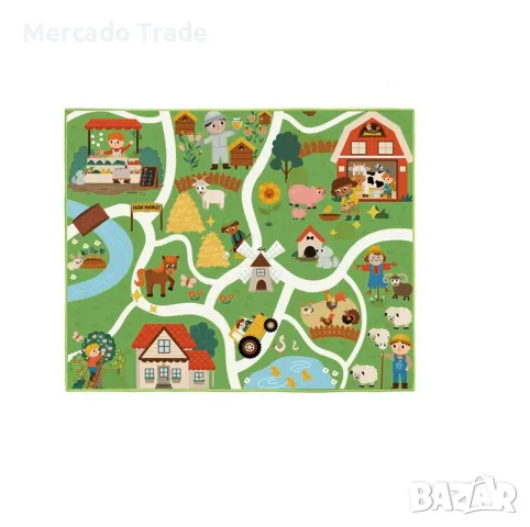  Детски килим Mercado Trade, За детска стая, Правоъгълен, Ферма, Зелен