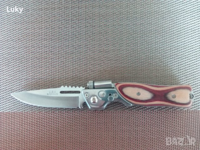 Продавам стилeн , красив ,автоматичен,сгъваем,за оцеляване нож+фенерче+калъф--USA., снимка 5 - Ножове - 42140884