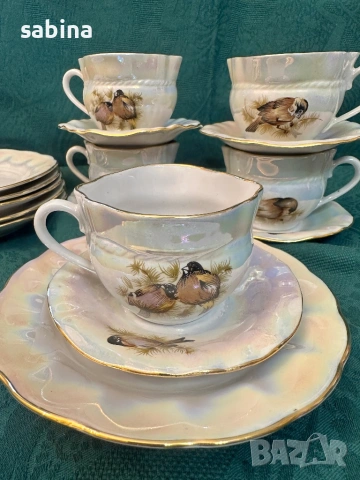 Руски порцелан-нов рядък сервиз Птици, Коростен, СССР, снимка 3 - Сервизи - 54089690