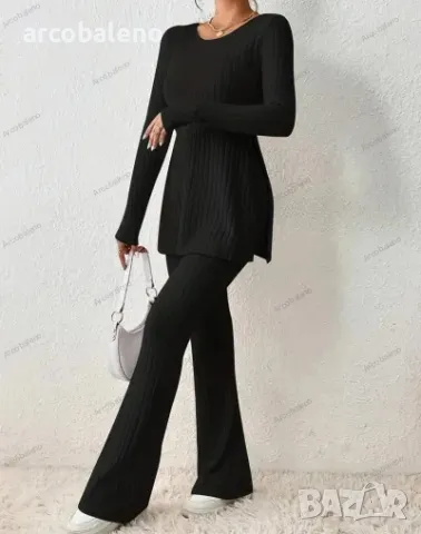 Ежедневен дамски плетен комплект от две части с тънка странична цепка, 5цвята , снимка 4 - Комплекти - 47453726