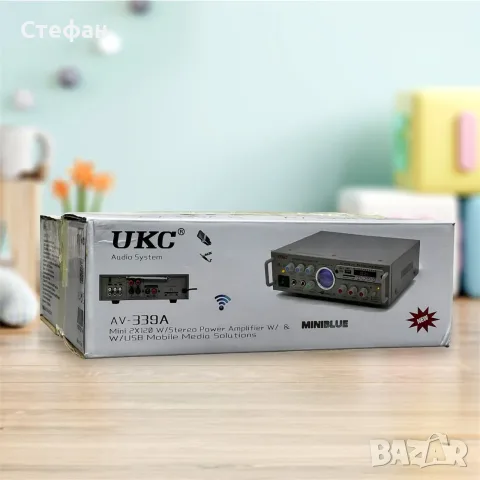 Караоке усилвател UKC AV-339A Bluetooth USB SD FM, входове за 2 микрофона, снимка 2 - Ресийвъри, усилватели, смесителни пултове - 55930651