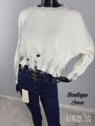 Дамски накъсан къс пуловер 5 цвята , снимка 5 - Блузи с дълъг ръкав и пуловери - 38669424