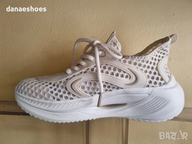 Дамски олекотени маратонки от дишаща материя в бежово , снимка 4 - Маратонки - 54148946