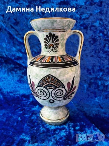 ръчно рисувана гръцка ваза 23см. , снимка 2 - Вази - 51799848