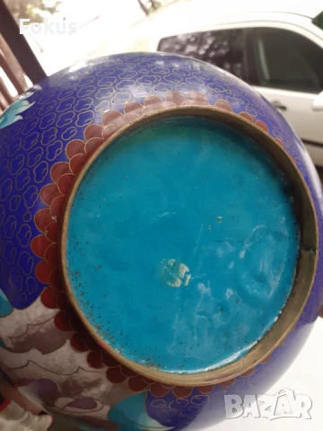 Голяма стара ваза Клоазоне - бронз, снимка 3 - Антикварни и старинни предмети - 50839346