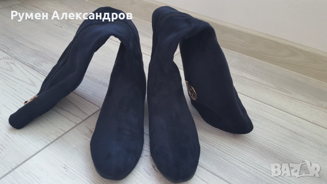 Тъмно сини велурени дамск високи ботуши ELIZA р-р 39, снимка 9 - Дамски ботуши - 52793370