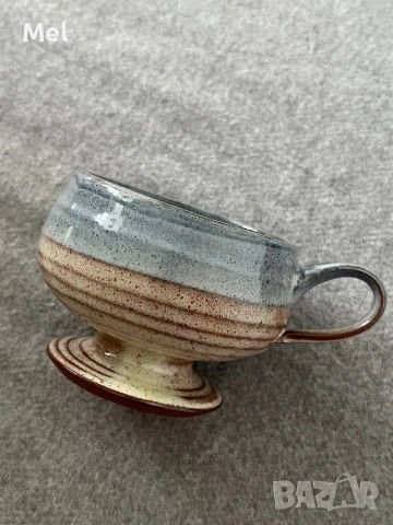 Ретро чаша със столче и дръжка, сиво-кафява, винтидж, снимка 3 - Антикварни и старинни предмети - 50759412