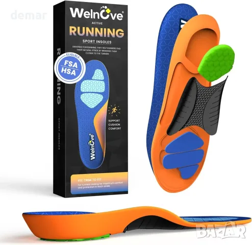 Welnove Plantar Fasciitis стелки с гел пета, размер M 7.5–8