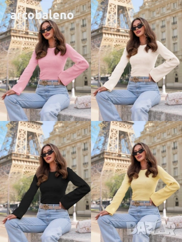 Дамска блуза с оребрени ръкави Chanelle, 4цвята 