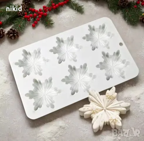 6 Красиви кристални снежинки снежинка силиконов молд форма шоколад гипс фондан декор