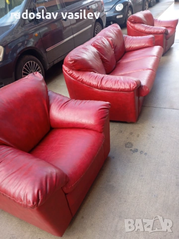 Кожена холова гарнитура, снимка 5 - Дивани и мека мебел - 53021132