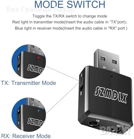 Нов Безжичен Аудио Адаптер 3.5мм USB Bluetooth 5.0 за Високоговорители, снимка 3 - Друга електроника - 51463425