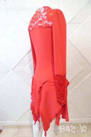 Червена детска рокля за спортни танци с дантела, снимка 4 - Детски рокли и поли - 51296309