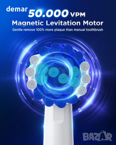 Въртяща се електрическа четка за зъби, 8 глави, 3 интензитета, 5 режима, синя, снимка 8 - Други - 52440961