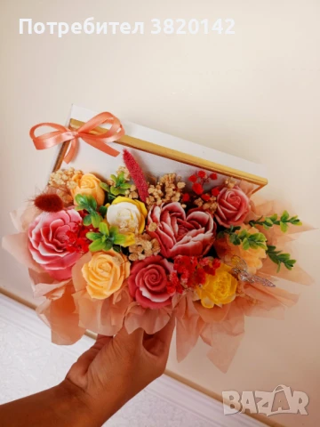 Подаръчна кутия с ароматни сапунени цветя , снимка 2 - Подаръци за рожден ден - 50846330