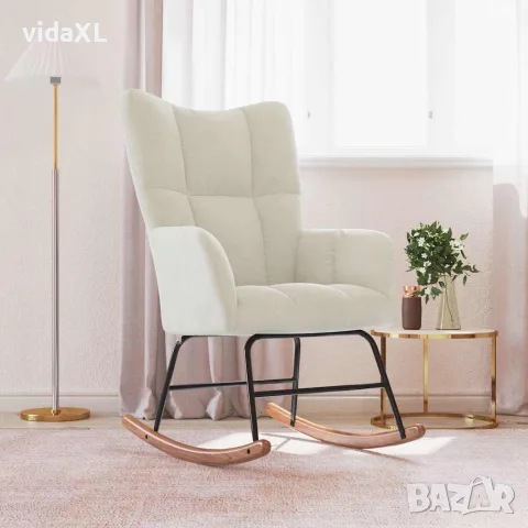 vidaXL Люлеещ стол, кремаво-бял, кадифе, снимка 3 - Столове - 56146953