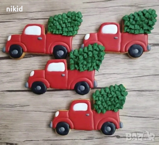 Коледна кола автомобил камион Коледен с елха метална форма резец тесто сладки бисквитки декор, снимка 3 - Форми - 53049545