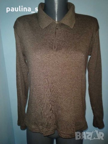 Кафява спортна блуза с цип и яка "Pepper corn" / гигант размер , снимка 2 - Блузи с дълъг ръкав и пуловери - 30401024