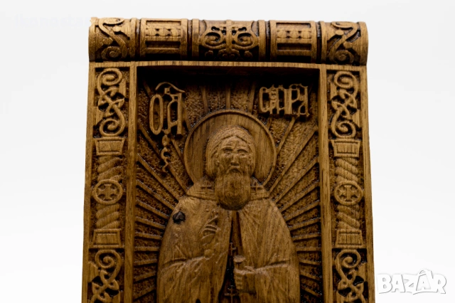 Релефна икона на свети Сергий Радонежски от масивен дъб, снимка 6 - Икони - 53224461