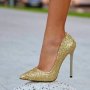 Обувки на ток - златист брокат - 60, снимка 2