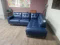 Син кожен ъглов диван, снимка 6