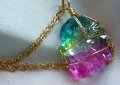 Позлатено сребърно колие с голям бразилски "динен" турмалин, снимка 3