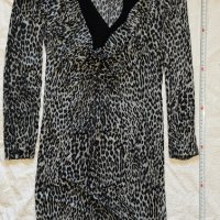 рокля - гръцко деколте, дълъг ръкав, сива леопардова шарка, снимка 2 - Рокли - 30375050